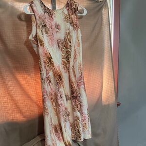 Calvin Klein Sleeveless Snake-Print Midi Dress in Pink, Brown & CreamM10